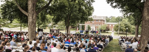 View of the Freshman Convocation attendees, outside.