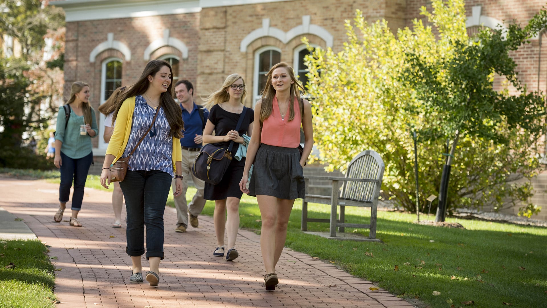 Students walking around on campus.