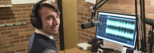 Cole McNeely, '19 at the radio station
