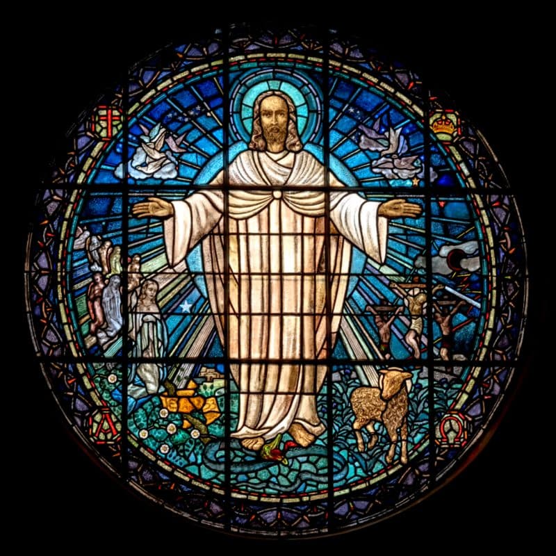 Stained glass imagery with Jesus