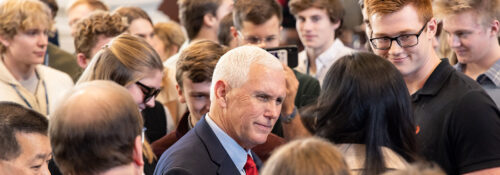 Mike Pence, 48th vice president of the United States, presented the second Drummond Lecture of the 2022-2023 academic year in Hillsdale College’s Christ Chapel on March 1. His lecture was titled “The Role of Faith in Public Life.”